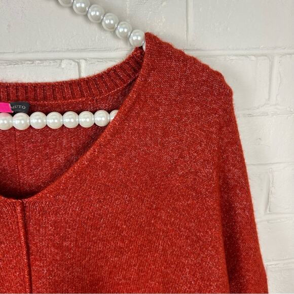 Vince Camuto Pumpkin Spice Soft Knit Seam Front V Neck Sweater Size 1X - Picture 6 of 9